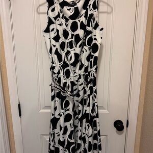 Alfani Black and White Sleeveless Midi Dress with Belt